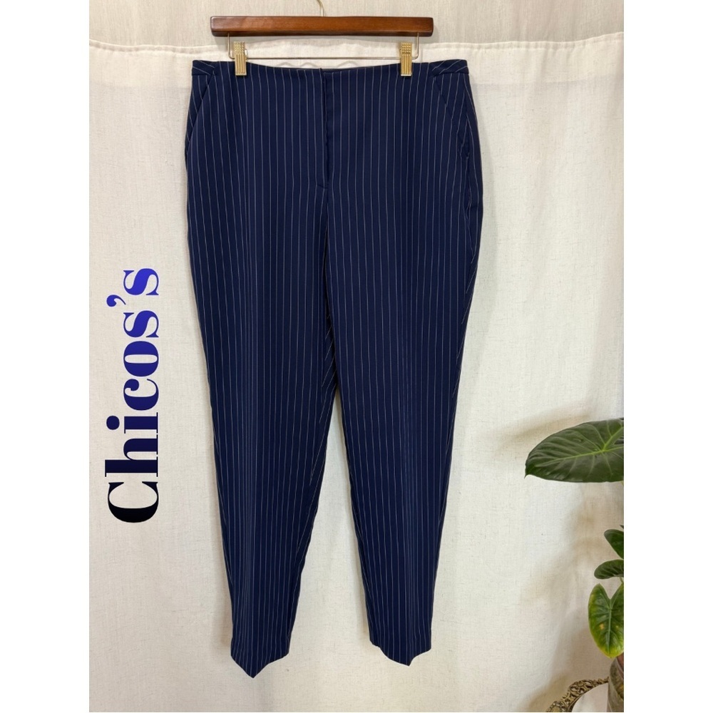 Chico’s Navy Pinstripe Slim Pants Size 2 Women’s Workwear Office Career